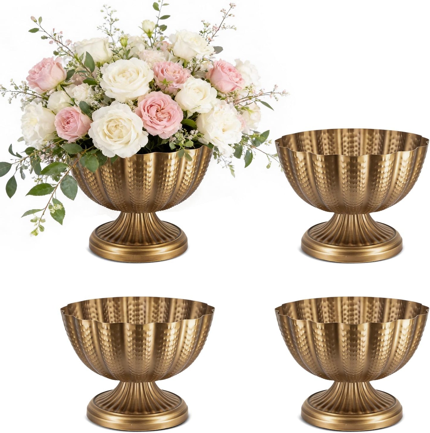 Small Gold Vases for Centerpieces: Antique Gold Flower Vase for Wedding 4 Inch Brass Compote Vase Metal Pedestal Bowl Flower Urn for Party Event Home Decor Set of 4