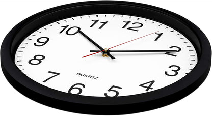 Bernhard Products Black Wall Clock Silent Non Ticking 10 Inch Quality Quartz Battery Operated Round Easy to Read Home/Office/Kitchen/Classroom/School Clock Sweep Movement