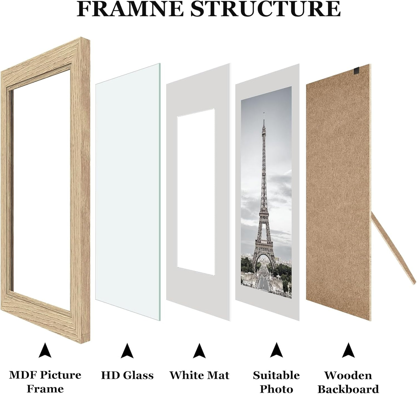 Povrgive Picture Frames, Made of Real Glass and Wooden Frame, Gallery Photo Frames Set of 10 for Collage Wall Decor, Multi Sizes Including 8x10, 5x7, 4x6 for Mounting or Tabletop Display, Wood