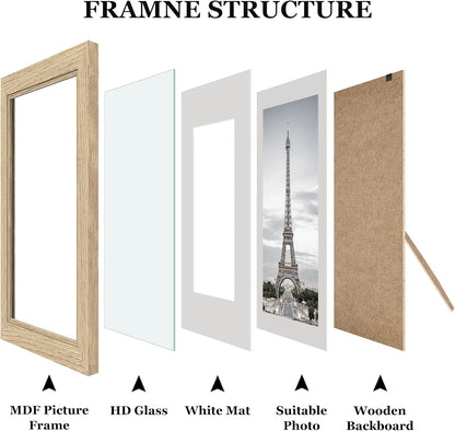 Povrgive Picture Frames, Made of Real Glass and Wooden Frame, Gallery Photo Frames Set of 10 for Collage Wall Decor, Multi Sizes Including 8x10, 5x7, 4x6 for Mounting or Tabletop Display, Wood