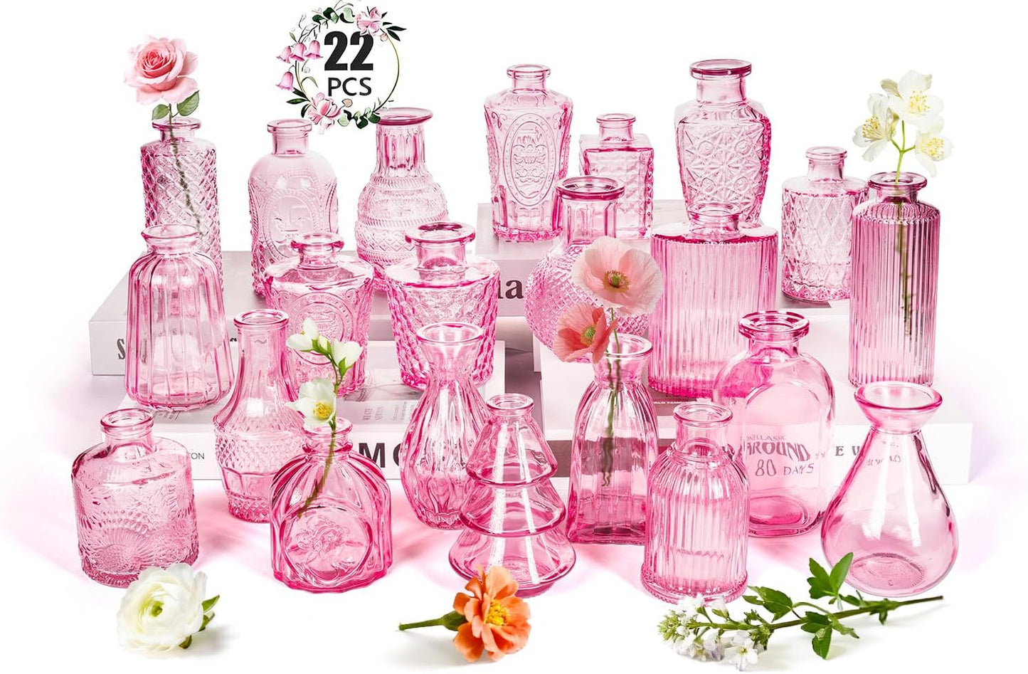 Clear Glass Bud Vase Set of 12 Pcs,Small Bud Vases in Bulk,Glass Crystal Flower Vases Table Centerpieces for Party Event Wedding Decor Baby Shower Decorations (Clear, 12 Pcs)