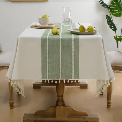 Softalker Outdoor Tablecloth Rectangle, Waterproof Linen Cotton Farmhouse Table Cloths with Tassel, Heavy Weight Wrinkle Free Boho Table Cover for Picnic Camping Dining - 55 x 70 Inch, Coffee Lines