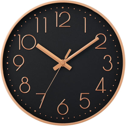 DAXSMY Wall Clock - 8 Inch Silent Non-Ticking Modern 3D Wall Clocks Battery Operated - Decorative Clock for Kitchen, Home Office, Bathroom, Bedroom(Rose Gold)