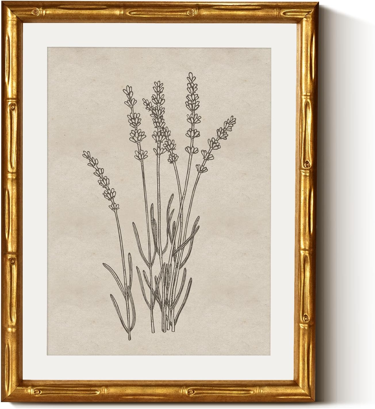 InSimSea Gold Bamboo Framed Canvas Wall Art, Retro Blue Hydrangea Botanical Prints, Antique Flowers Picture Frame with Mat, Victorian Home Wall Decor for Kitchen Living Room Bedroom, 11x14inch