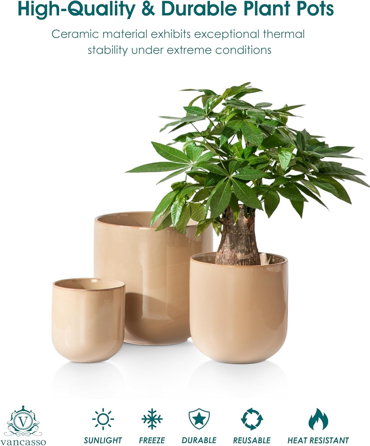 vancasso Ceramic Plant Pots, 4+5+6 inches, Set of 3, Planters with Drainage Hole, Flower Pots Planters Pots for Indoor Plants, Modern Indoor Decorative Garden Pot, Home Decor, White