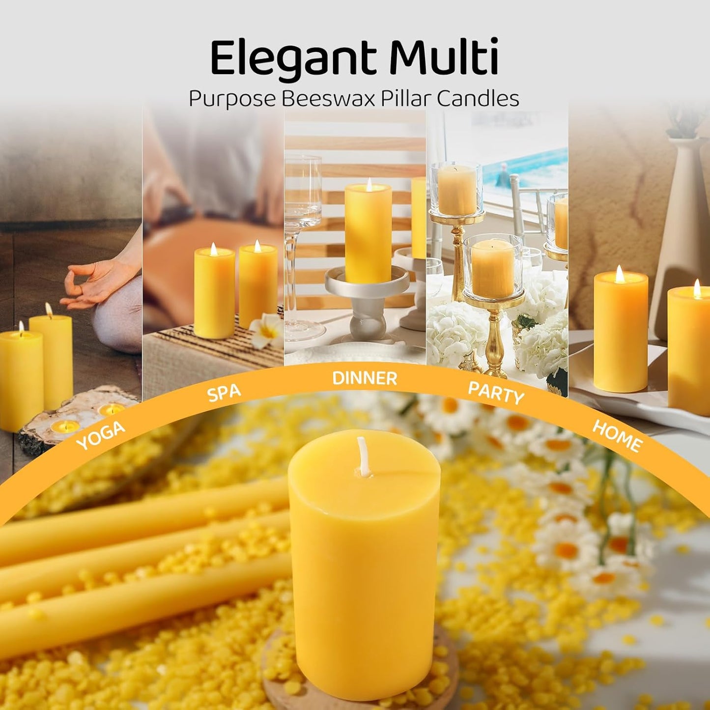 6 Pack Natural Beeswax Pillar Candles,100% Pure Beeswax Candles-210 Hours Long Burning,Organic Bees Wax Candles for Home,Emergency,Prayer,Parties,Unscented Dripless Smokeless Beeswax Candle Bulk 2x4in