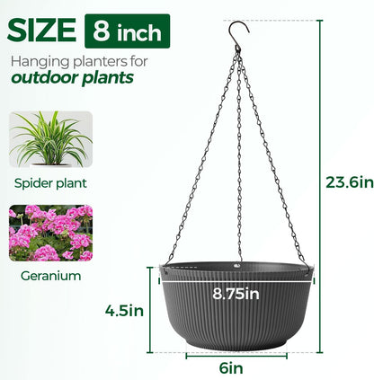 T4U 10 Inch Hanging Planters for Indoor Plants, 2 Pack White Self Watering Hanging Plant Pot, Hanging Pots Set with Drainage Hole & Plug & Chain with 3 Hooks for Garden Home Decor