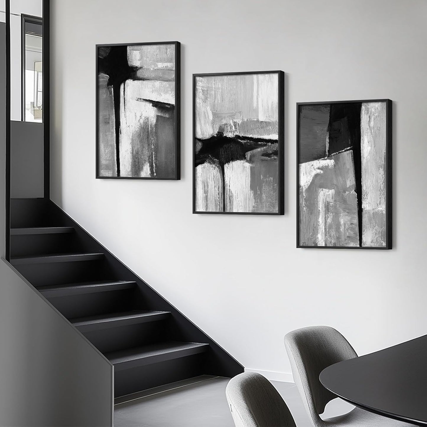 Large Framed Black and White Abstract Wall Art for Living Room, 3 Piece Big Modern Canvas Prints Paintings Artwork for Walls, Minimalist Abstract Art Pictures for Hallway, Office Wall Decor 24x36 In