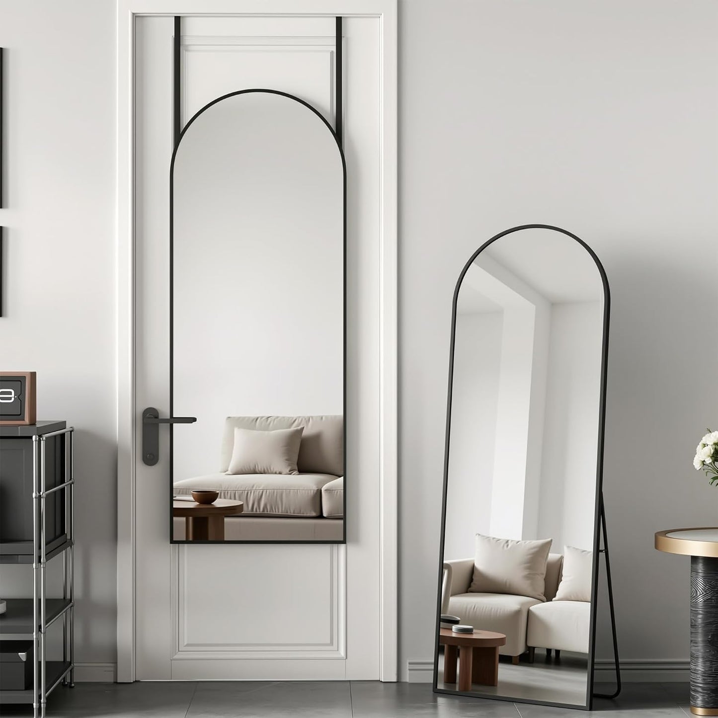 Antok 71" x28” Arched Full Length Floor Mirror, Black Aluminum Frame, Free Standing/Wall Mount/Leaning for Bedroom, Living Room, Dressing Room