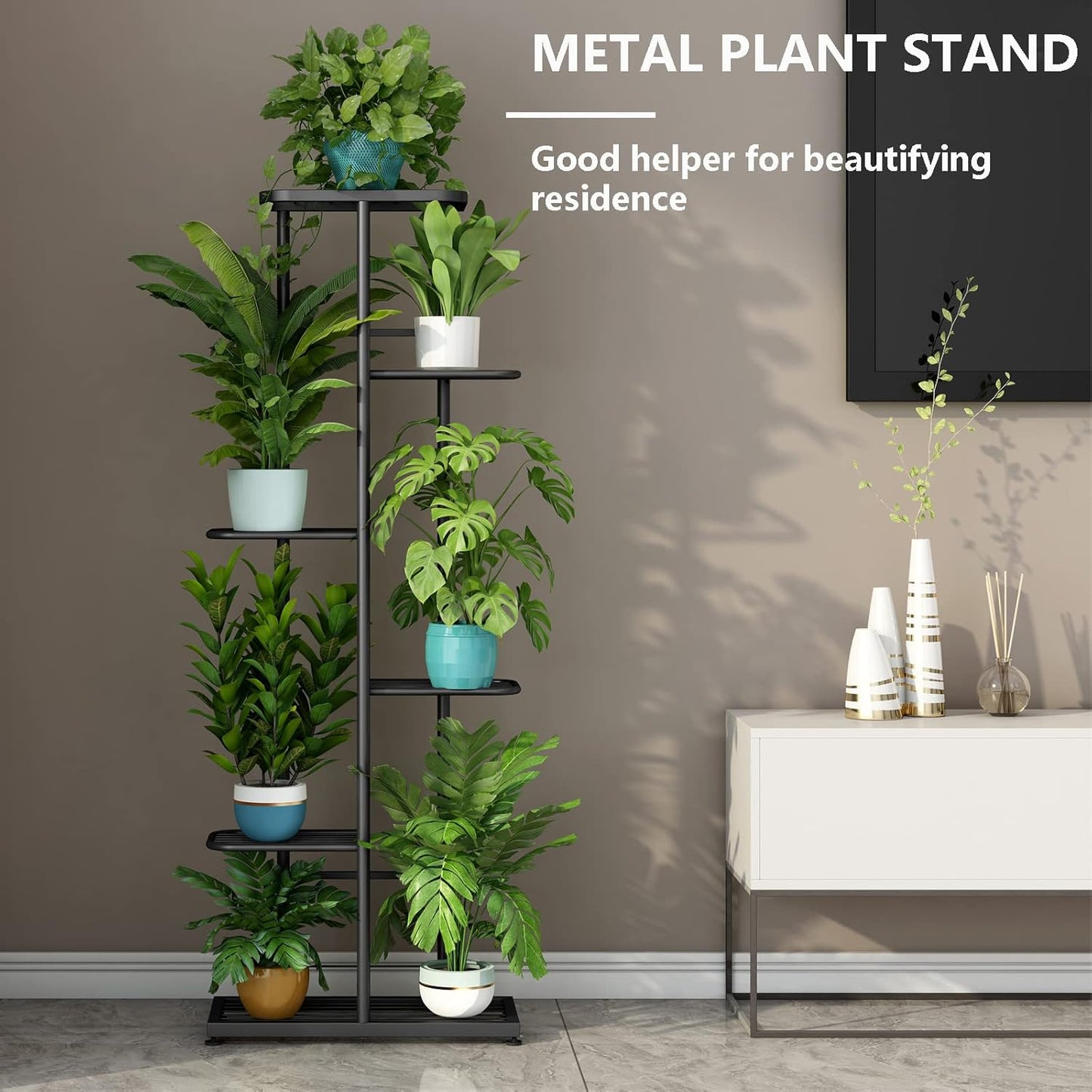 LINZINAR Plant Stand Indoor Outdoor Corner 4 Tier Metal Plant Shelf Patio Plant Rack for Garden Corner Balcony Living Room