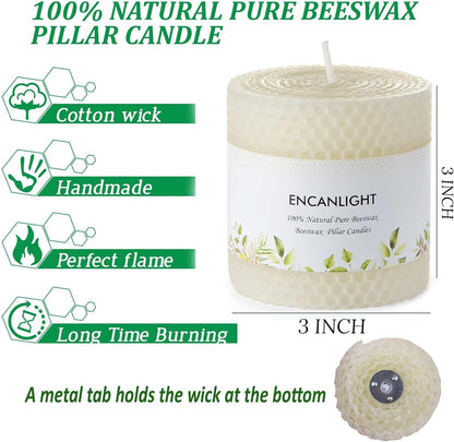 White Roll 2packs Bee swaxs Pillar Candles,Honeycamb Pillar Candle Set of 2 - Dripless and Smokeless,Approx 30 Hours Hurn for Home Decor,Party Wedding, Dinner