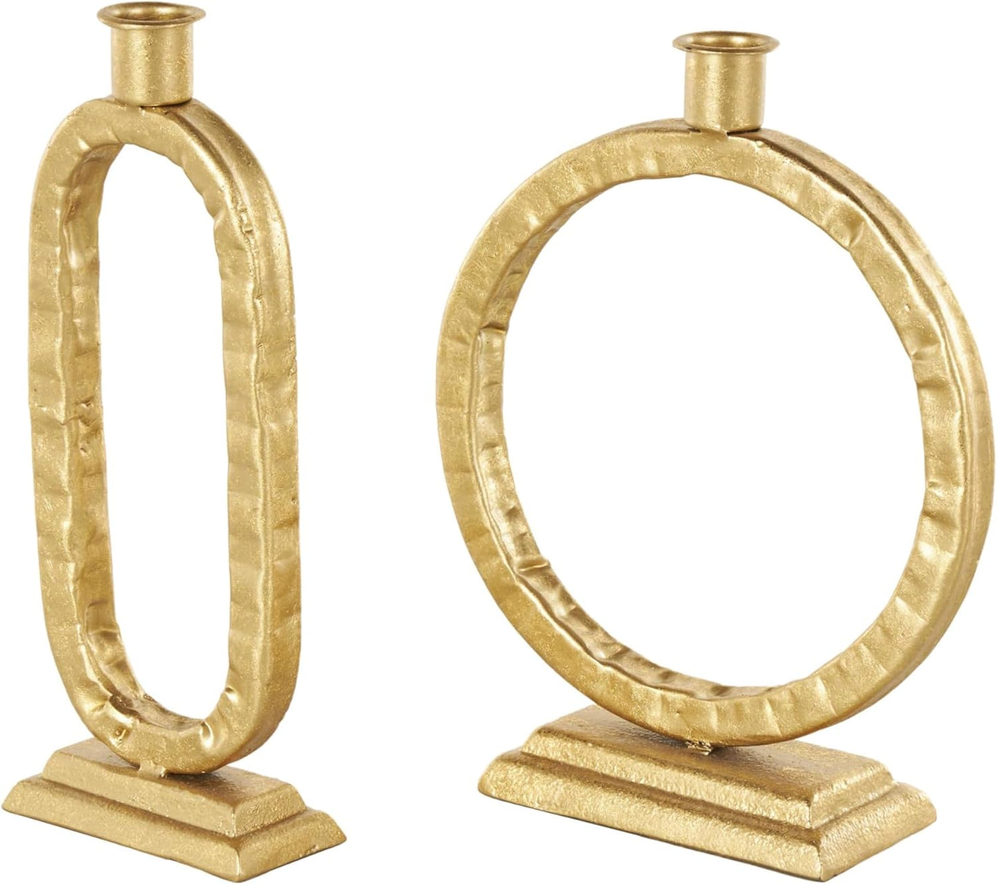 Deco 79 Metal Abstract Decorative Candle Holder Mushroom Inspired Candle Stand, Set of 2 Candlestick Holder 11", 14"H, Gold