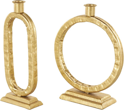 Deco 79 Metal Abstract Decorative Candle Holder Mushroom Inspired Candle Stand, Set of 2 Candlestick Holder 11", 14"H, Gold