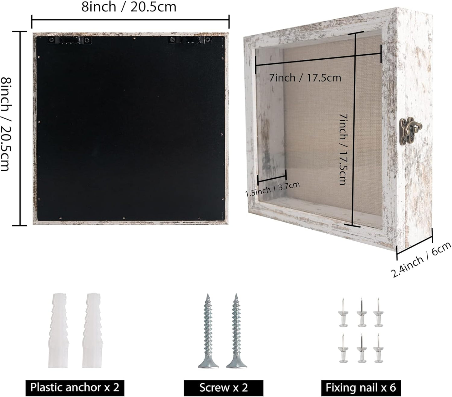 GraduationMall 13x16 Wood Shadow Box Frame Glass Door Display Case with Linen Back and 6 Stick Pins,1.5 inches Interior Depth,Ideal for Memorabilia Pictures Flowers Medals Tickets Rustic White