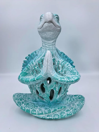 VVGIFTS Sea Turtle Meditation Yoga Decor, Garden Figurine Sea Turtle Meditating Coastal Beach Decorations, Zen Yoga Resin Statue for Home Office Decorations (Put the Palm Separate)