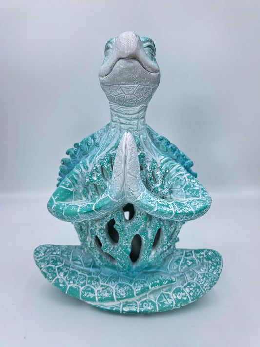 VVGIFTS Sea Turtle Meditation Yoga Decor, Garden Figurine Sea Turtle Meditating Coastal Beach Decorations, Zen Yoga Resin Statue for Home Office Decorations (Put the Palm Separate)