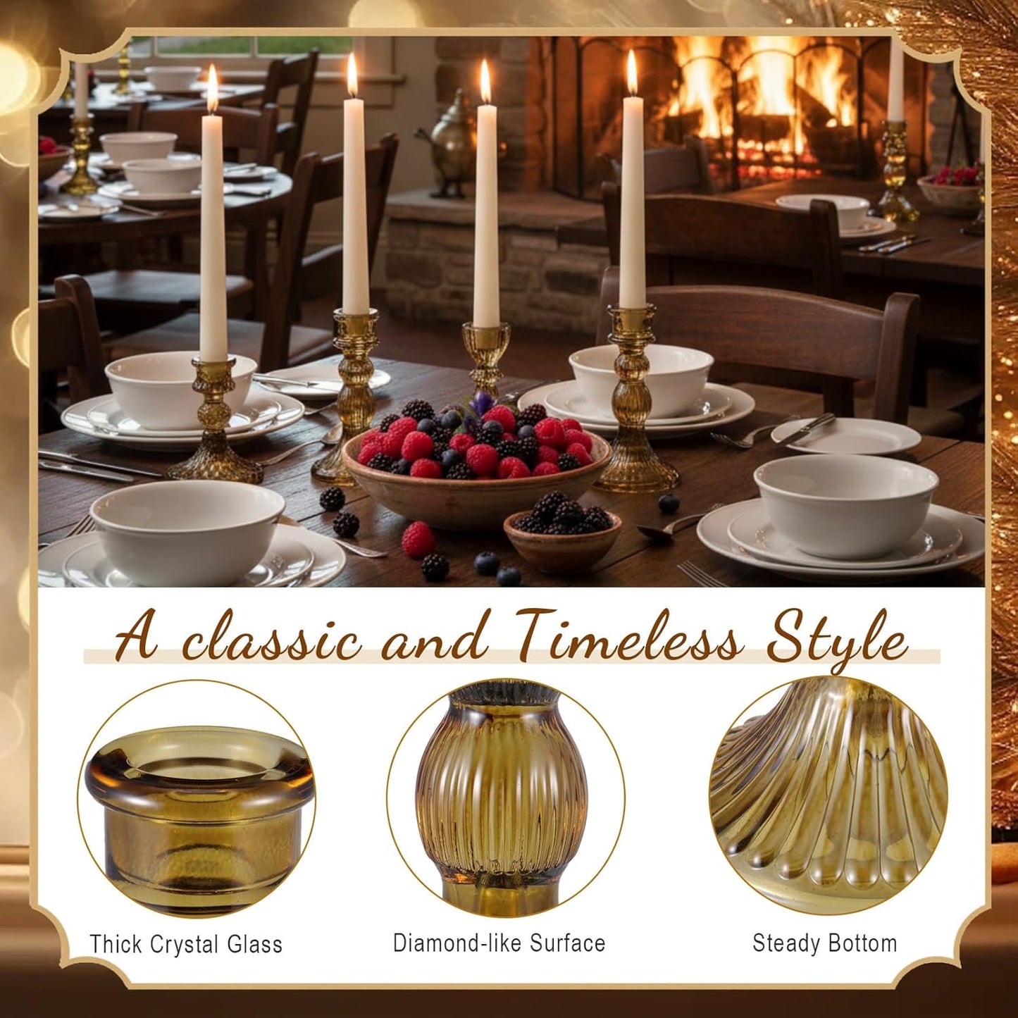 Mumufy 10 Pcs Glass Crystal Taper Candle Holders Clear Glass Candlestick Holder Fit 0.8 Inch Candles Crystal Decorative Candle Stand Centerpiece Table Wedding Dining Party (Classic,Clear)