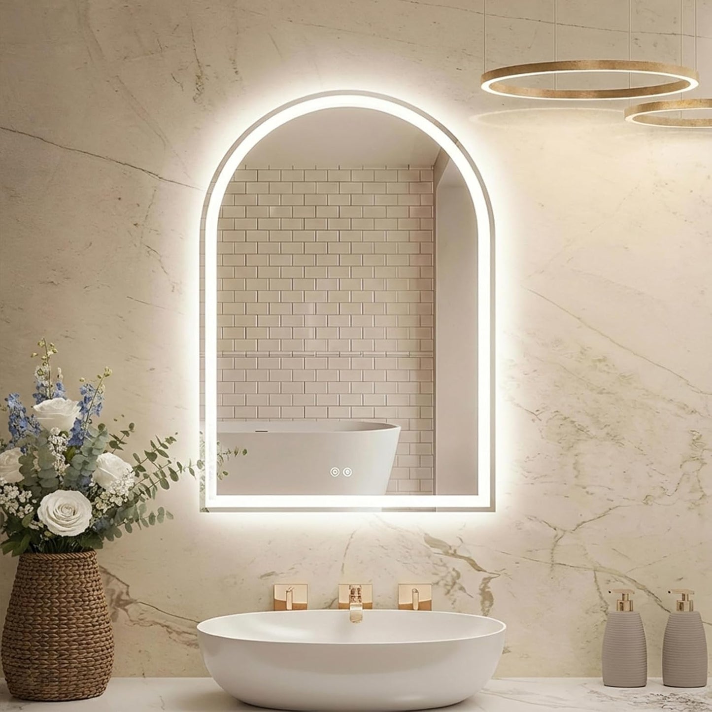 NEWBULIG 20IN Round Bathroom Wall Mirror, Modern Vanity Mirrors for Over Sink, HD Glass Decorative for Entryway, Bedroom & Living Room, Gold