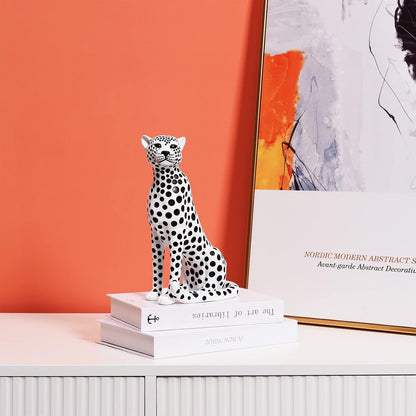 Quoowiit Bird Figurine, Modern Sculpture and Statues for Home Decor, Animal Statues for Bookshelf, Table, Entryway, Fireplace, Resin Decorative Sculpture with Chic Polka Dots Art Design (White)