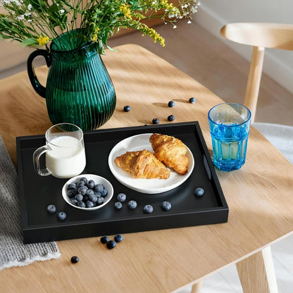 17 Inch Acacia Wood Serving Tray with Handles - Large Wooden Tray for Ottoman, Breakfast in Bed, Dinner, Coffee Table - Decorative Rectangular Tray for Living Room Bedroom Entryway and Kitchen