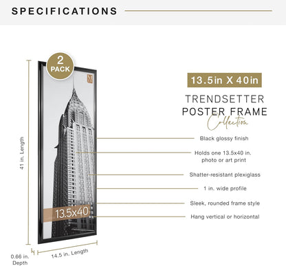 MCS Trendsetter 24x36 Poster Frame Black High-Gloss, Vertical & Horizontal Wall Hanging Large Picture Frame for Photos, Posters & Art Prints (1-Pack)