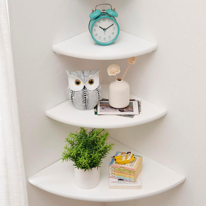 Corner Shelves, Floating Corner Shelf, Set of 2 7inch Solid Oak Wood Wall Shelves, Round End Wall Mount with Wire Hole Shelving for Small Plant for Bedroom Kitchen, Living Room