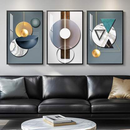 Framed Modern Luxury Gold Wall Art, Set of 3 Piece Contemporary Paintings Artwork for Walls, Golden Prints Pictures with Gold Frame, Wall Decor for Living Room, Hallway, Bedroom, Office 16x24 Inch