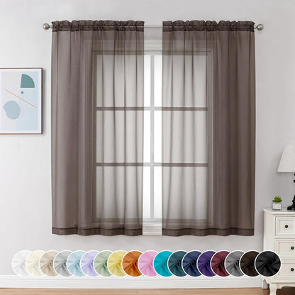 Chyhomenyc Sheer White Valances for Windows 2 Pack, Small Window Curtains for Living Room Bathroom Cafe Laundry Basement, Modern Top Dual Rod Pocket Voile Curtain, 42W x 14L inches, White - Colors B
