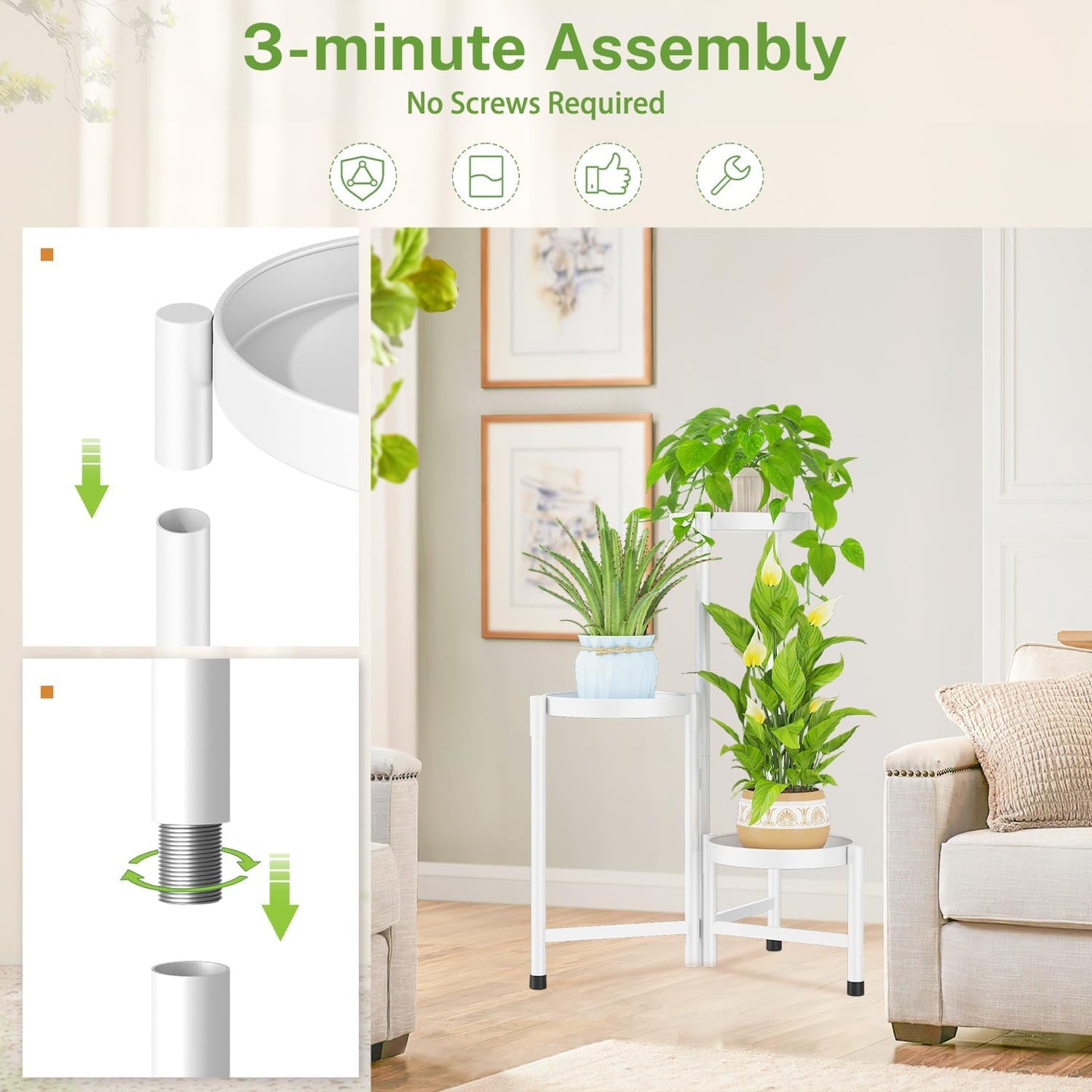 iDavosic.ly Plant Stand Indoor Outdoor, 5 Tier Corner Metal Flower Display Holder Shelf, Folding Tall Orchid Rack for Patio Balcony Porch Garden Living Room House, Black