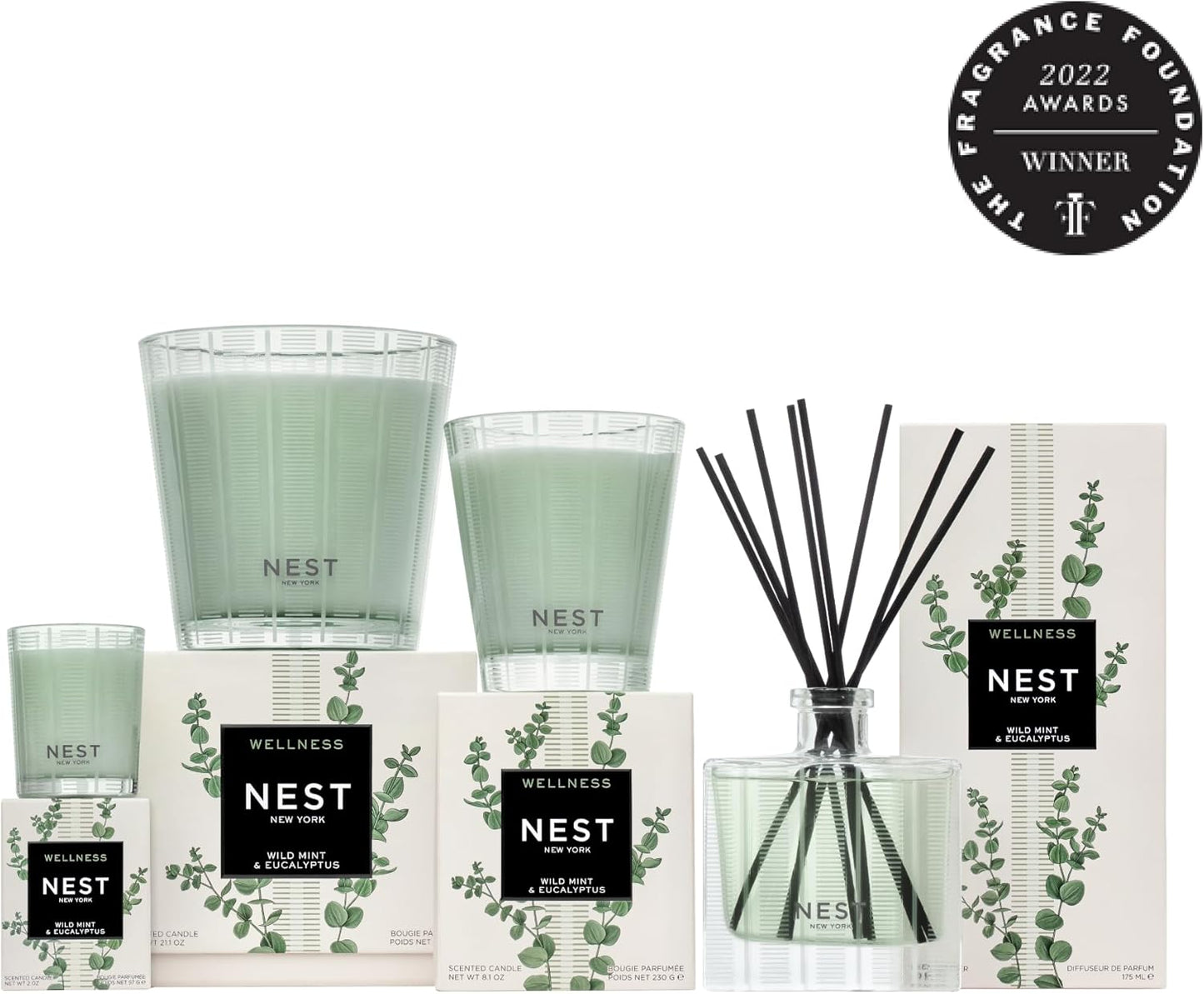 NEST New York Reed Diffuser, Himalayan Salt & Rosewater - The Wellness Collection - 5.9 fl oz - Fragrance for Up to 90 Days - Reusable, Refillable Glass Holder - Includes 8 All-Natural Reed Sticks