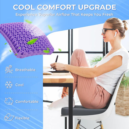TushGuard Gel Seat Cushion for Long Sitting, Enlarged & Thickened Patent Design, Breathable Cooling for Office Chair, Soft Car Seat Cushion for Wheelchair (Standard, Black)
