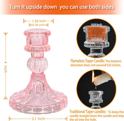 Glass Candlestick Holder,Striped Taper Candle Holders,Set of 6 Candle Stand for Table Centerpieces, Home Decor,Weddings,Festival and Parties (Clear Stripe Pattern)