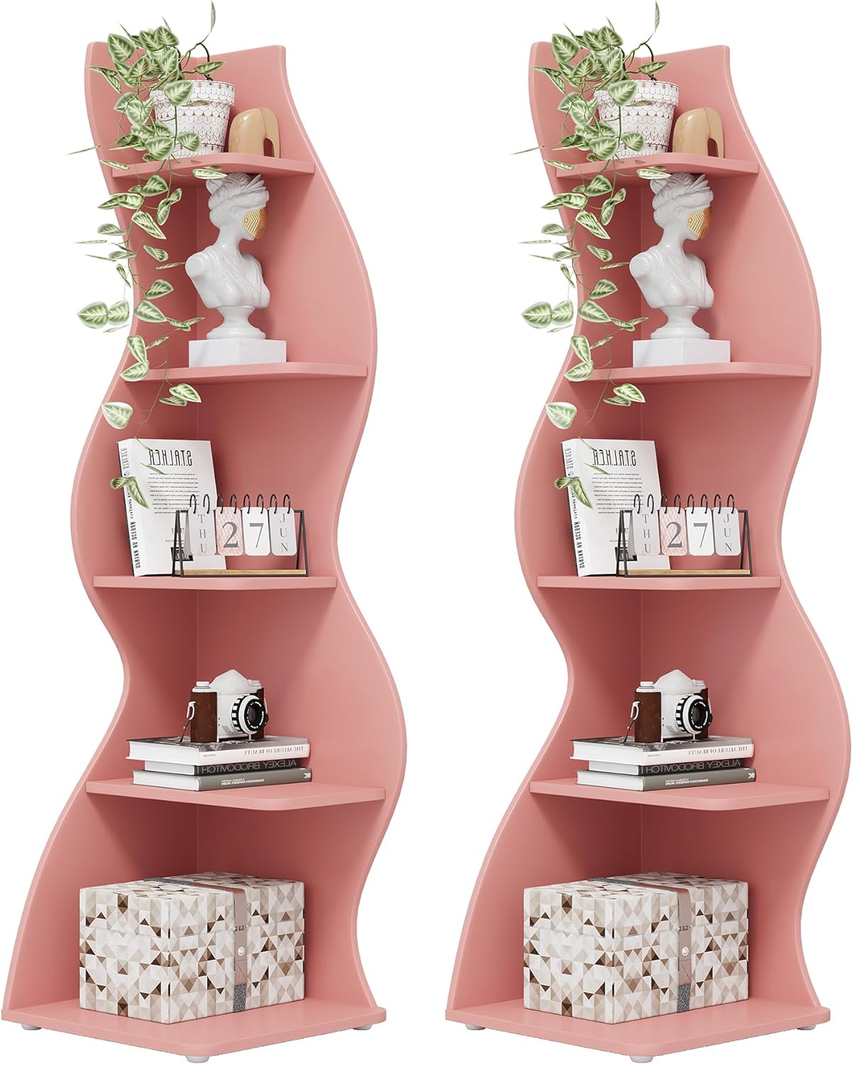 Tribesigns Corner Shelf, Modern 5-Tier Wall Corner Bookshelf, Stylish Corner Small Bookcase Storage Rack Plant Stand with Unique Shape for Living Room, Home Office (White, 1PC)
