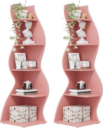 Tribesigns Corner Shelf, Modern 5-Tier Wall Corner Bookshelf, Stylish Corner Small Bookcase Storage Rack Plant Stand with Unique Shape for Living Room, Home Office (White, 1PC)
