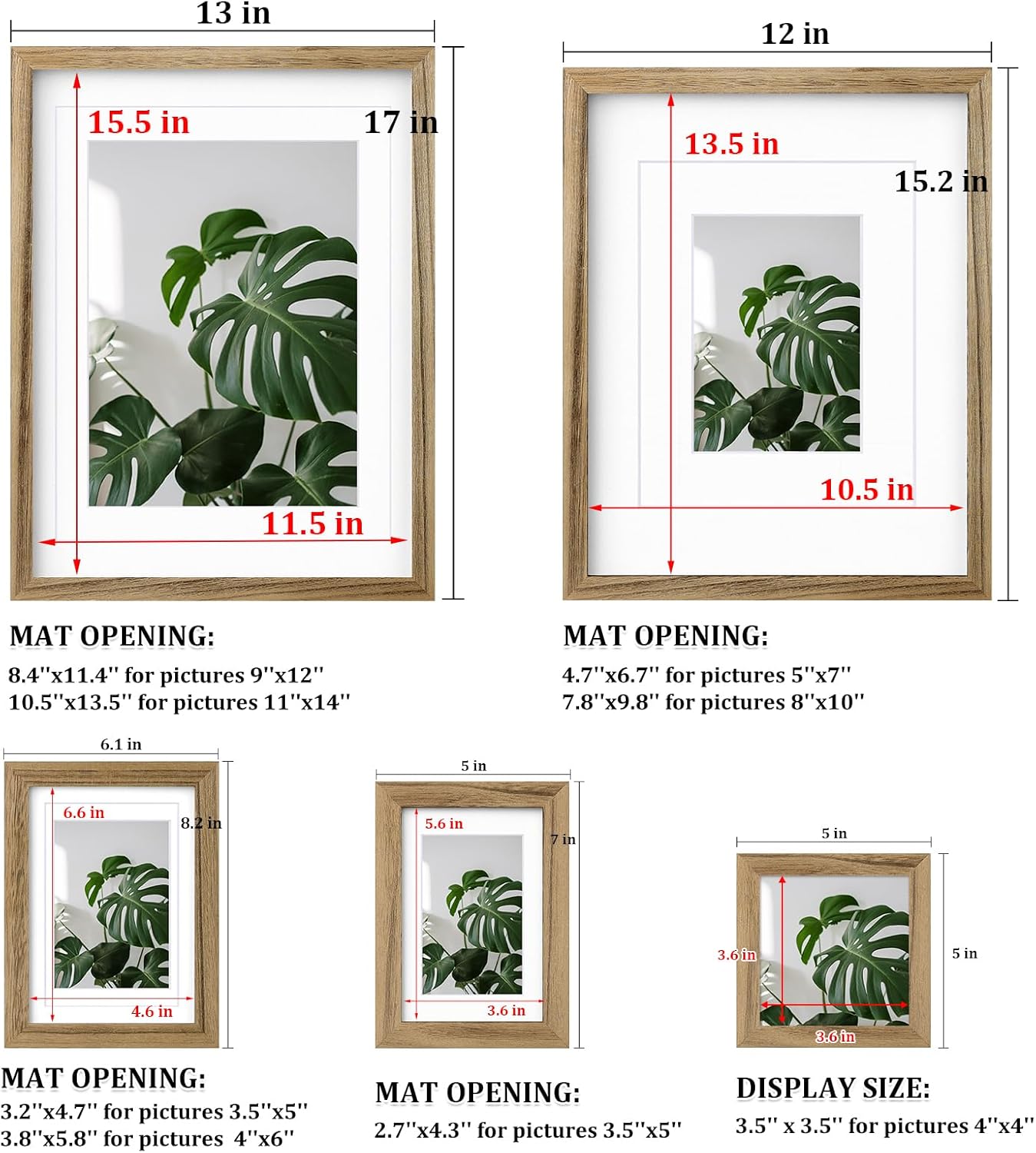 Egofine Picture Frame Set 12 Pack, Picture Frames Collage Wall Decor with Two 11x14, Two 8x10, Four 5x7, Four 4x6 for Wall and Tabletop, Made of Solid Wood, Covered by Plexiglass, Natural Wood