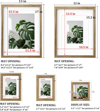 Egofine Picture Frame Set 12 Pack, Picture Frames Collage Wall Decor with Two 11x14, Two 8x10, Four 5x7, Four 4x6 for Wall and Tabletop, Made of Solid Wood, Covered by Plexiglass, Natural Wood