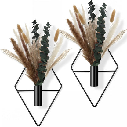 Jexine 4 Pcs Hanging Planters with Artificial Eucalyptus Metal Hanging Vase Indoor Plants Holder Modern Geometric Boho Bathroom Wall Decor for Living Room Home Office(Black)