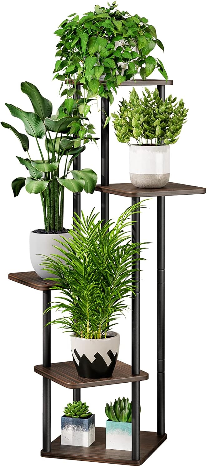 AZERPIAN Plant Stand 5 Tier Indoor Metal Flower Shelf for Multiple Plants Corner Tall Flower Holders for Patio Garden Living Room Balcony Bedroom, Black (5 Tier-Black)