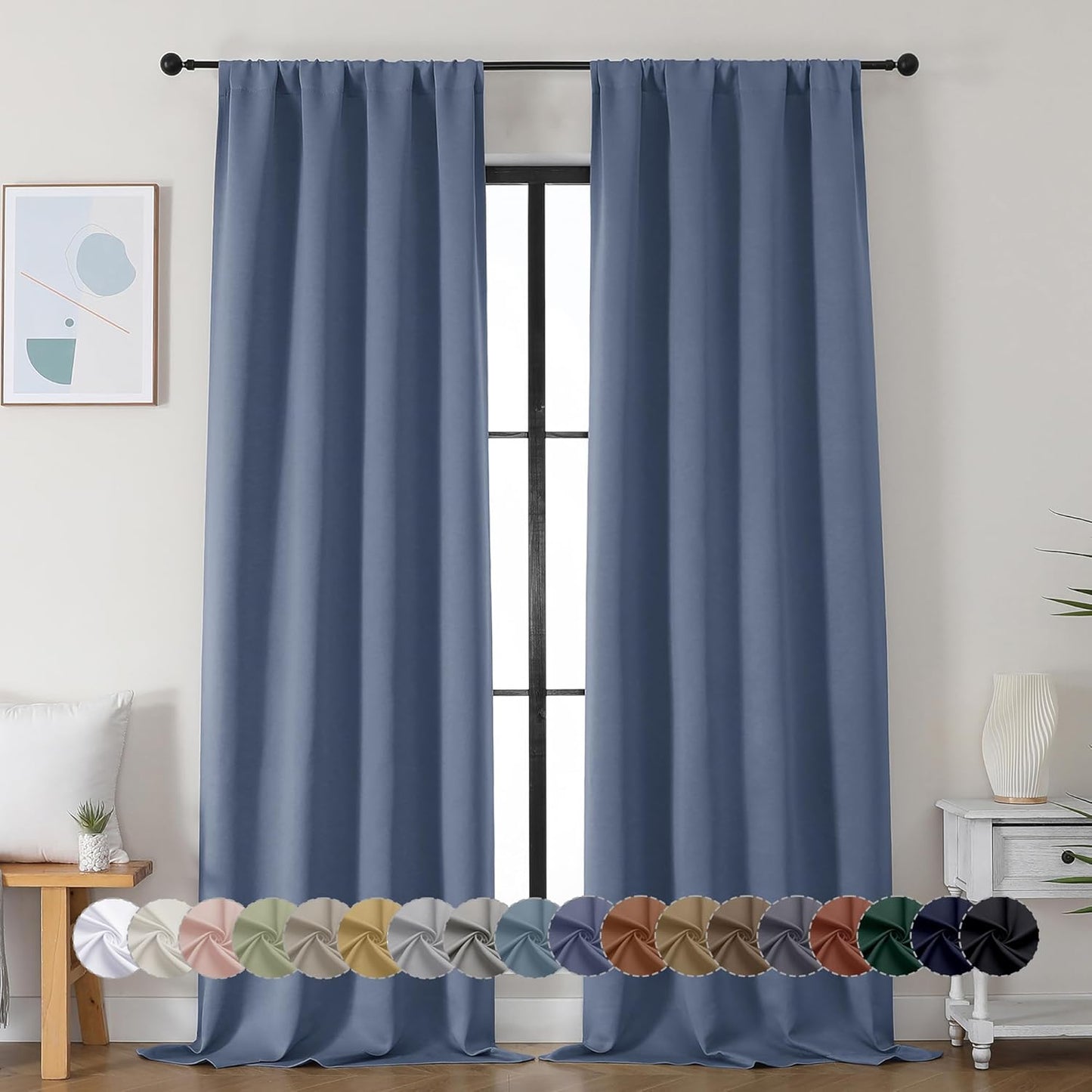 Simplebrand Ava Sage Green Blackout Curtains for Bedroom 63 Inch Length 2 Panels Set, Solid Thermal Insulated Energy Saving Rod Pocket Window Treatment Curtains Blackout Drapes, W40 x L63 Inch, Sage - Colors C