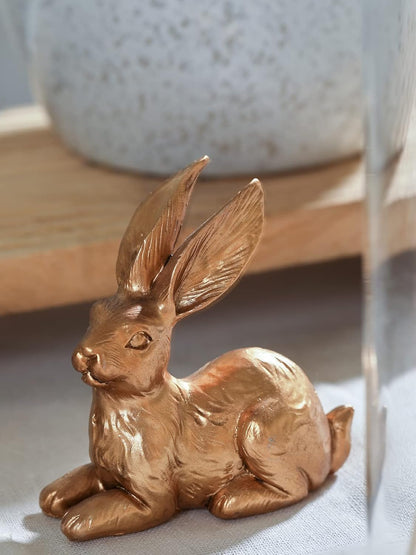 DN DECONATION Golden Polyresin Bunny Decor Rabbit Figurines, Easter Bunny Statue Set of 3 for Spring Tabletop Decor