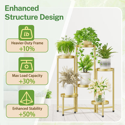 iDavosic.ly Plant Stand Indoor Outdoor, 5 Tier Corner Metal Flower Display Holder Shelf, Folding Tall Orchid Rack for Patio Balcony Porch Garden Living Room House, Black