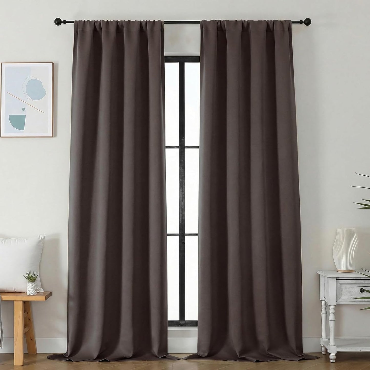 Simplebrand Ava Sage Green Blackout Curtains for Bedroom 63 Inch Length 2 Panels Set, Solid Thermal Insulated Energy Saving Rod Pocket Window Treatment Curtains Blackout Drapes, W40 x L63 Inch, Sage - Colors C