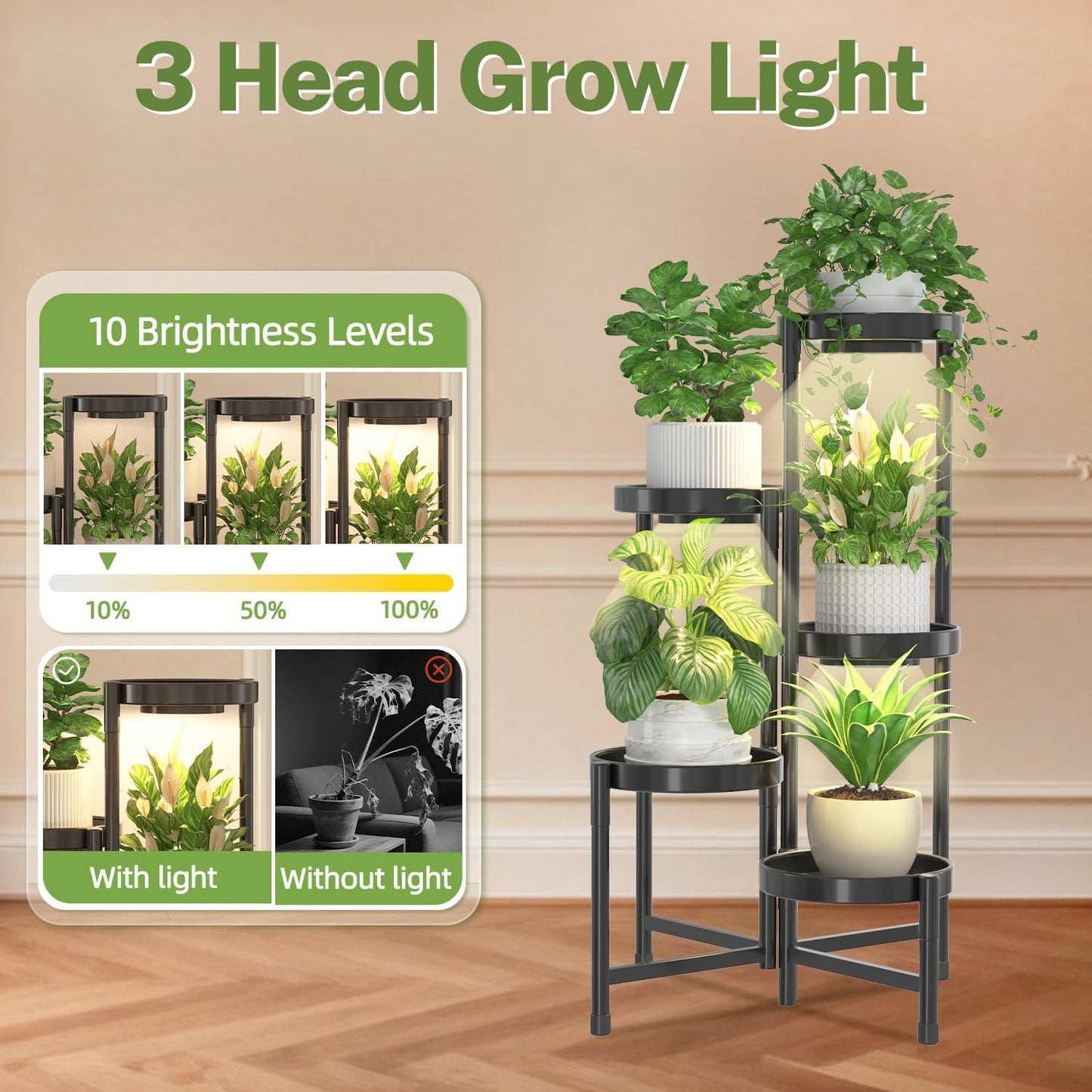 iDavosic.ly Plant Stand Indoor Outdoor, 5 Tier Corner Metal Flower Display Holder Shelf, Folding Tall Orchid Rack for Patio Balcony Porch Garden Living Room House, Black