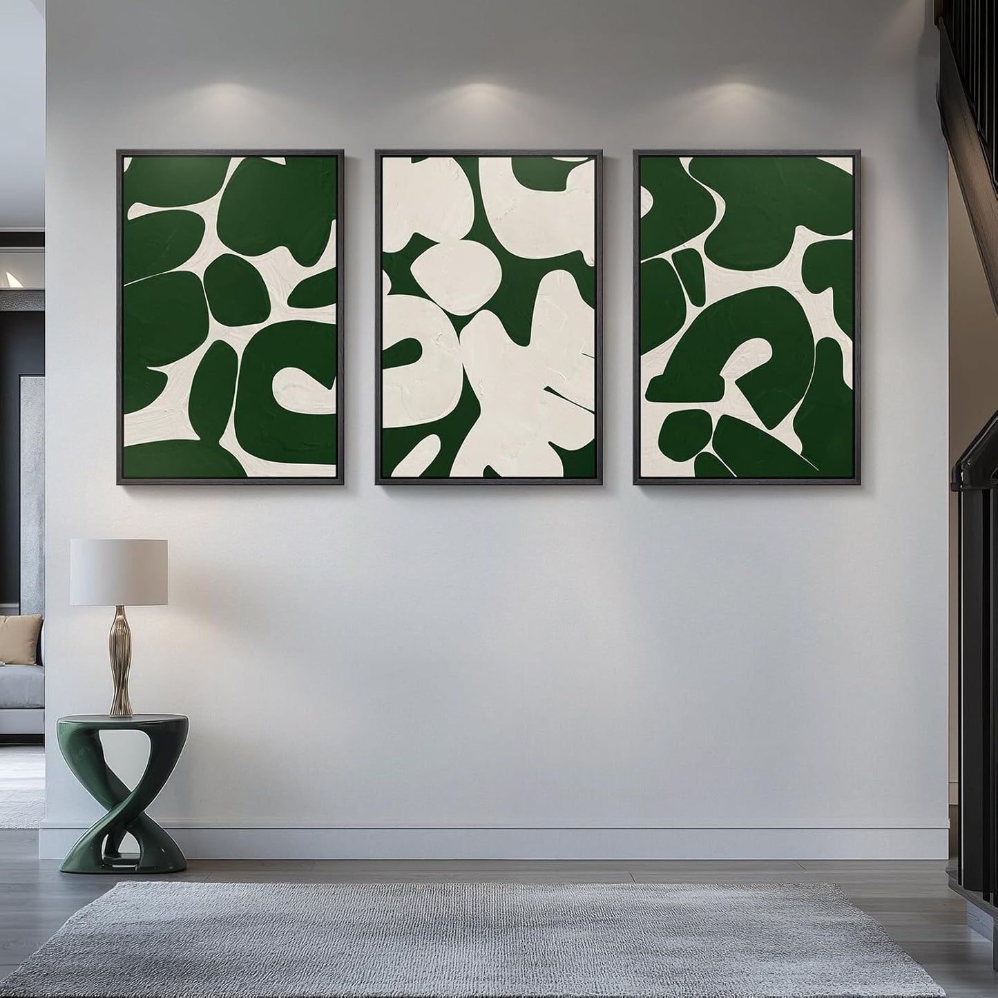 Large Framed Abstract Nature Landscape Wall Art for Living Room, Set of 3 Modern Canvas Prints Paintings Artwork for Walls, Green Lake Pictures for Hallway, Dining Room, Office Wall Decor 24x36 Inch