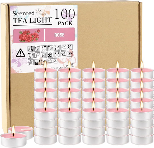 Howemon Purple Lavender Scented Tealight Candles - 4 Hours - Giant 100 Bulk Packs - Smokeless Tea Lights for Valentine's Day, Weddings,Christmas, Home Decorative