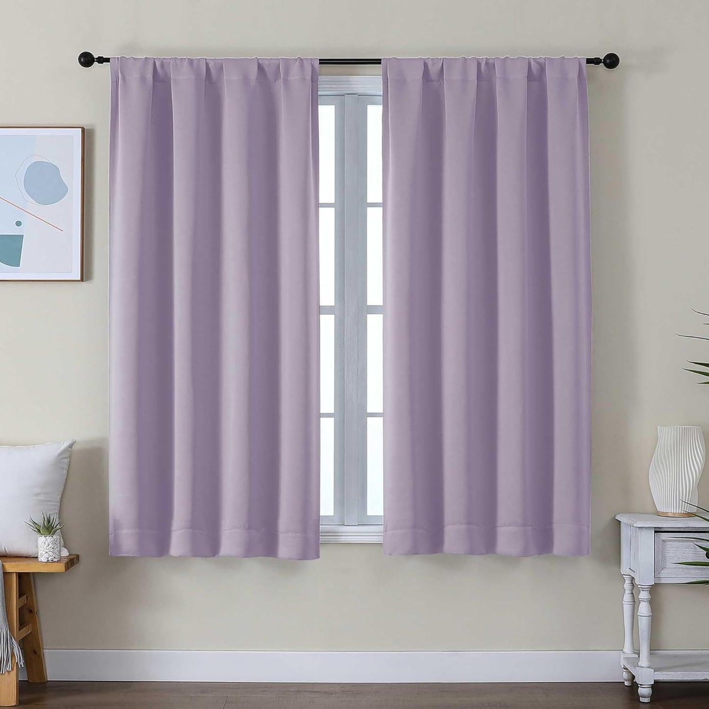 Simplebrand Ava Sage Green Blackout Curtains for Bedroom 63 Inch Length 2 Panels Set, Solid Thermal Insulated Energy Saving Rod Pocket Window Treatment Curtains Blackout Drapes, W40 x L63 Inch, Sage - Colors A