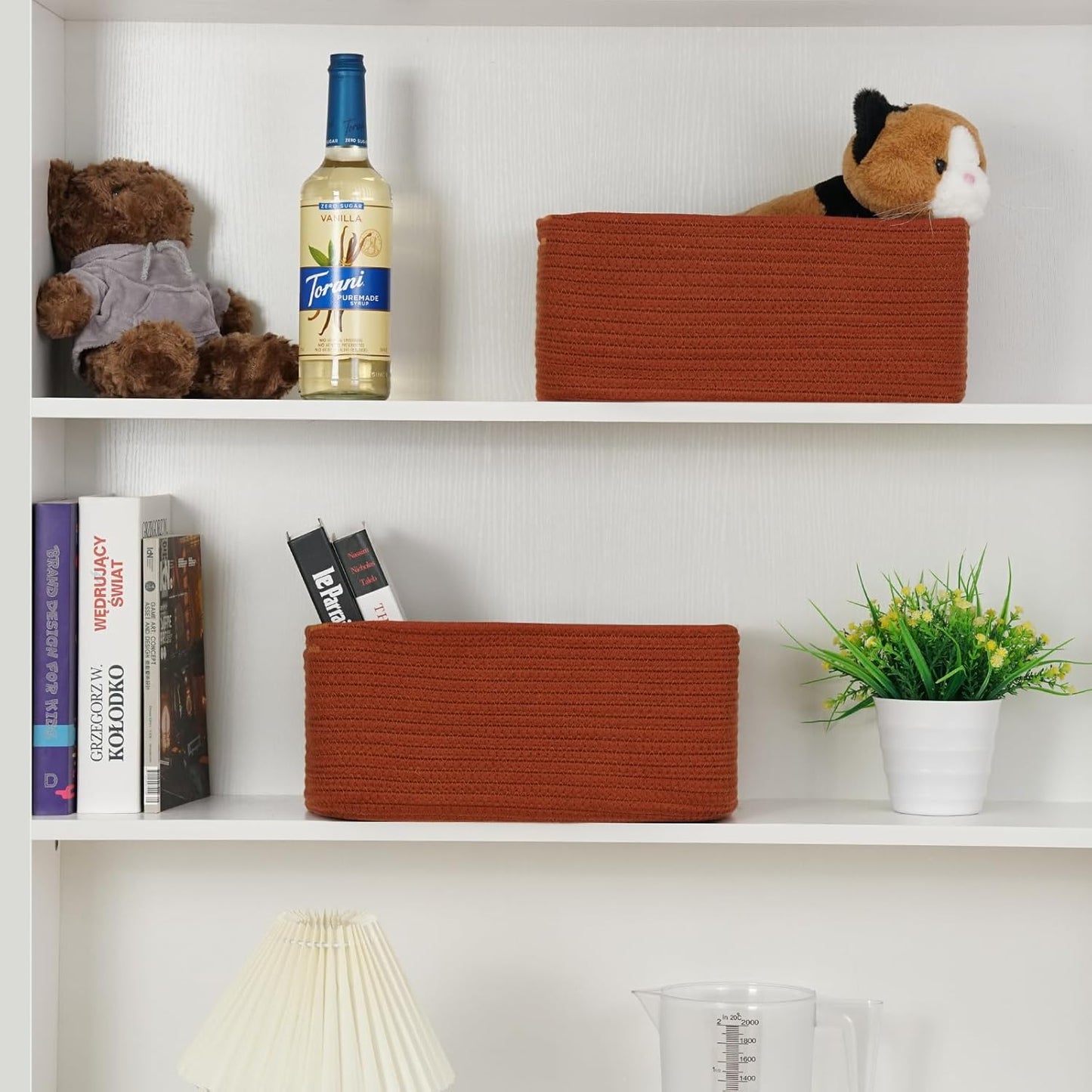 3-Pack Small Storage Baskets for Organizing | Woven Shelf Toy Basket | Rope Baskets for Gifts Empty | Closet Organizer Bins with Handles | Cube Decorative Box | 11.8×7.8×5.1” | Mixed brown