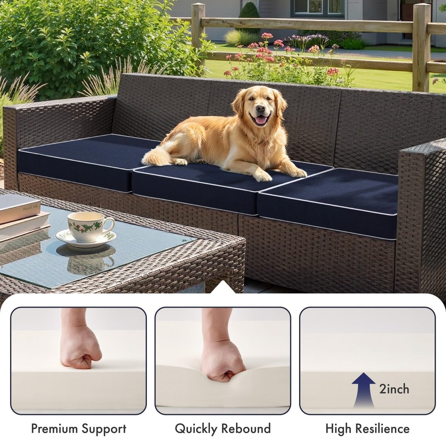 MIULEE Beige Outdoor Bench Cushion Set of 1, 48x18x3 Inch Waterproof Patio Seat Cushions for Swing and Outdoor Furniture Couch Sofa, 3 Year Color Fastness High Density Foam with Adjustable Ties