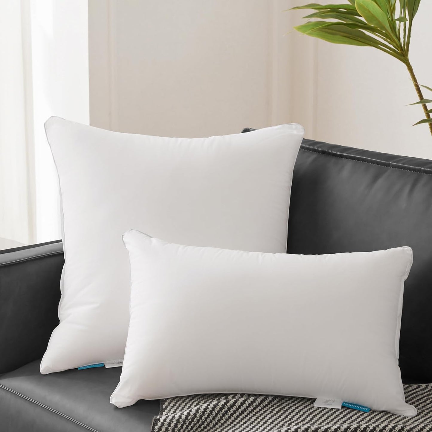 Oubonun 18"x18" Pillow Inserts (Set of 2) - Throw Pillow Inserts with 100% Cotton Cover - 18 Inch Square Interior Sofa Pillow Inserts - Decorative Pillow Insert Pair - White Couch Pillow