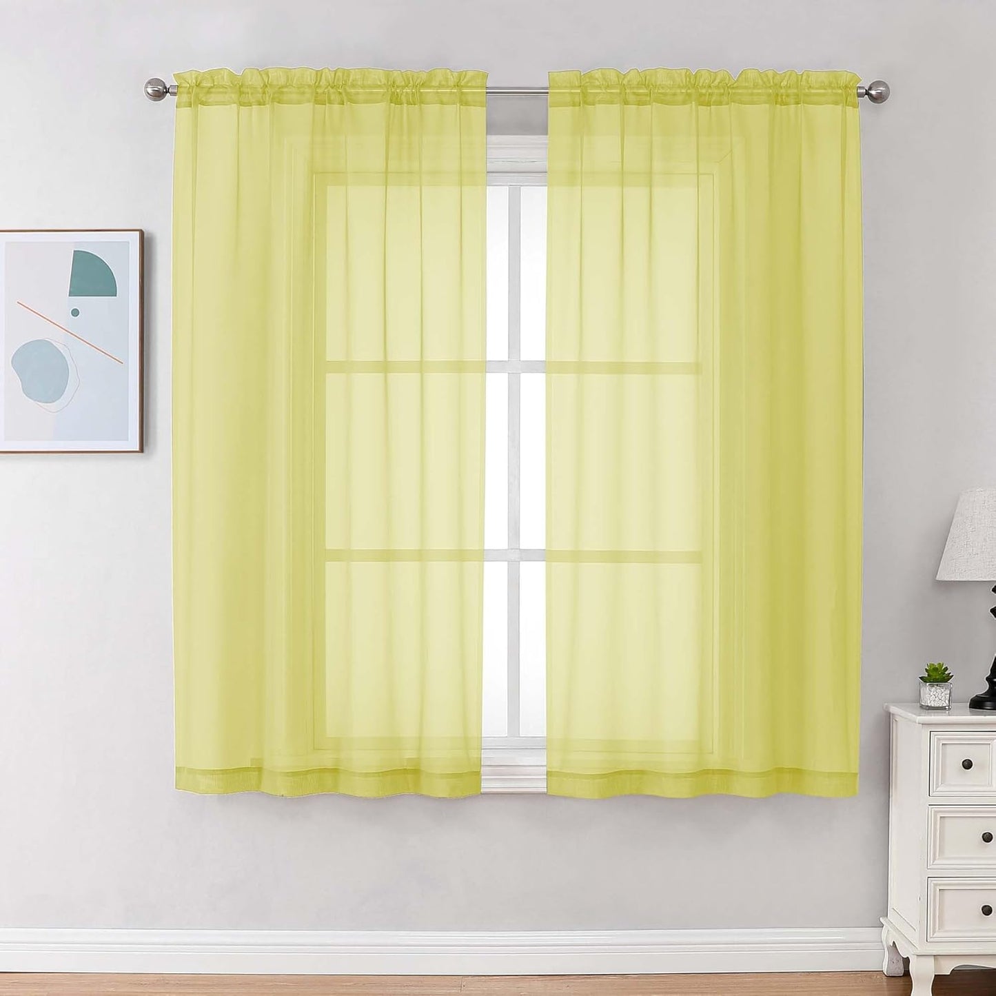 Chyhomenyc Sheer White Valances for Windows 2 Pack, Small Window Curtains for Living Room Bathroom Cafe Laundry Basement, Modern Top Dual Rod Pocket Voile Curtain, 42W x 14L inches, White - Colors A